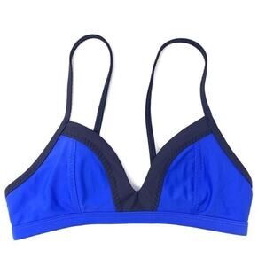 Athleta Bikini Top Blue Black Adjustable Straps Back Clasp Swim XS Sporty